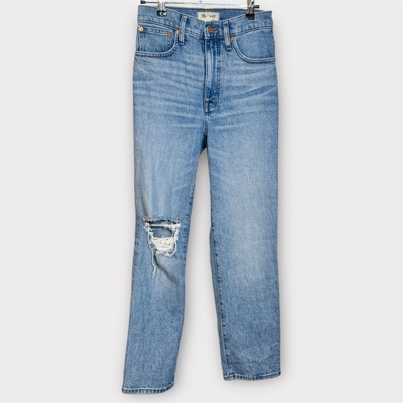 Madewell Perfect Vintage Straight High Rise Distressed Denim Blue Jeans- Size 25 - Picture 8 of 9